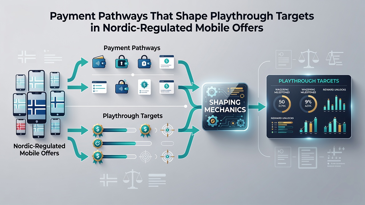Comparison chart of payment methods and their impact on playthrough targets in Nordic mobile gaming